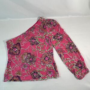 Boston Proper Sequin Multicolor Floral Mesh One Shoulder Top M Glam Maximalist